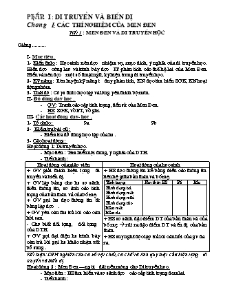 Giáo án Sinh học Lớp 9 - Chương trình học kỳ I