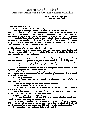 Một số vấn đề cơ bản về phương pháp viết sáng kiến kinh nghiệm
