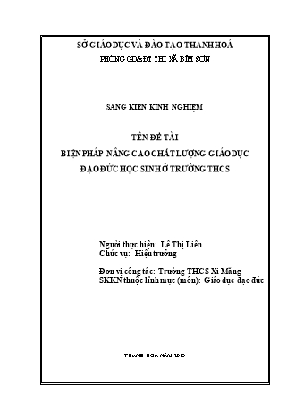 Sáng kiến kinh nghiệm Biện pháp nâng cao chất lượng giáo dục đạo đức học sinh ở trường THCS