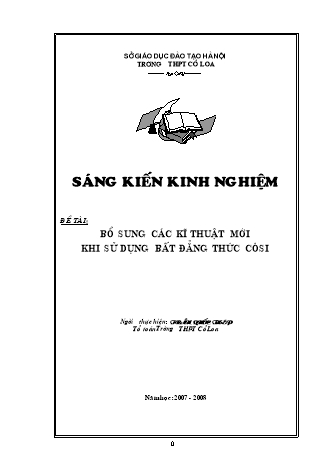 Sáng kiến kinh nghiệm Bổ sung các kĩ thuật mới khi sử dụng bất đẳng thức Côsi