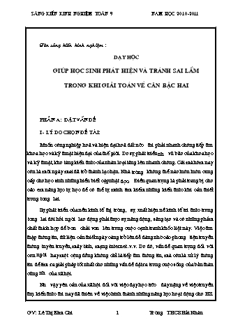 Sáng kiến kinh nghiệm Dạy học giúp học sinh phát hiện và tránh sai lầm trong khi giải toán về căn bậc hai