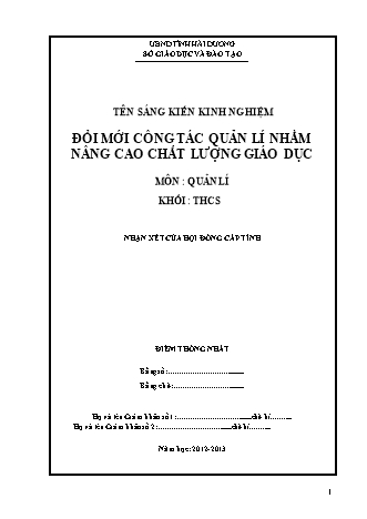 Sáng kiến kinh nghiệm Đổi mới công tác quản lí nhằm nâng cao chất lượng giáo dục