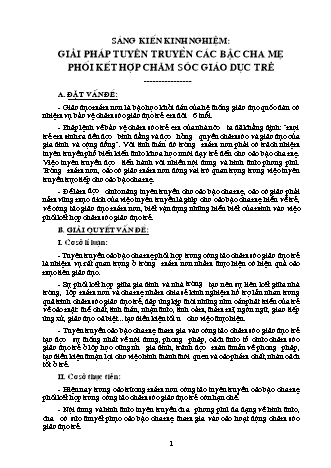Sáng kiến kinh nghiệm Giải pháp tuyên truyền các bậc cha mẹ phối kết hợp chăm sóc giáo dục trẻ