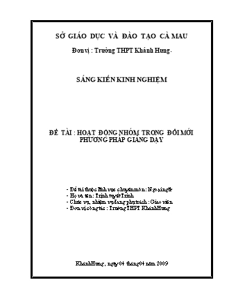 Sáng kiến kinh nghiệm Hoạt động nhóm trong đổi mới phương pháp giảng dạy