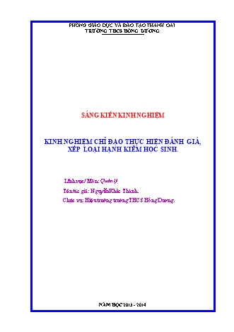 Sáng kiến kinh nghiệm Kinh nghiệm chỉ đạo thực hiện đánh giá, xếp loại hạnh kiểm học sinh