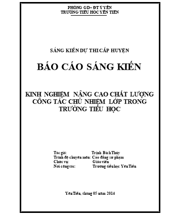 Sáng kiến kinh nghiệm Kinh nghiệm nâng cao chất lượng công tác chủ nhiệm lớp trong trường Tiểu học