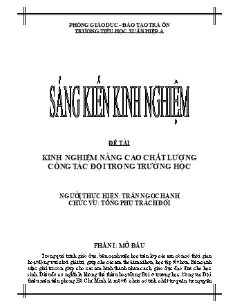 Sáng kiến kinh nghiệm Kinh nghiệm nâng cao chất lượng công tác Đội trong trường học