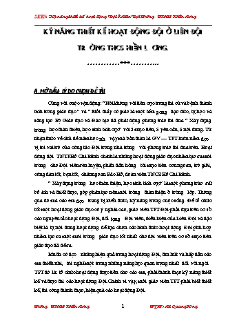 Sáng kiến kinh nghiệm Kỹ năng thiết kế hoạt động Đội ở Liên đội trường THCS hiền lương