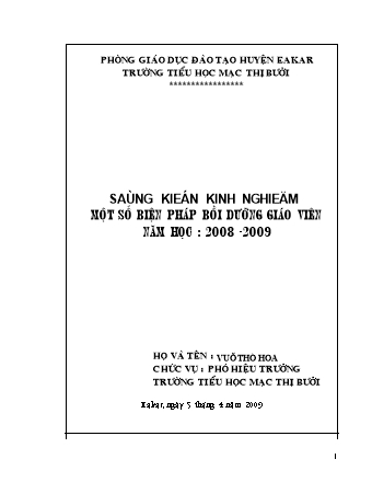 Sáng kiến kinh nghiệm Một số biện pháp bồi dưỡng giáo viên - Năm học 2008-2009