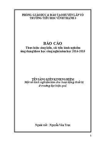 Sáng kiến kinh nghiệm Một số kinh nghiệm làm cho hoạt động thiết bị ở trường đạt hiệu quả