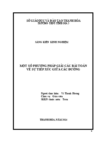 Sáng kiến kinh nghiệm Một số phương pháp giải các bài toán về sự tiếp xúc giữa các đường