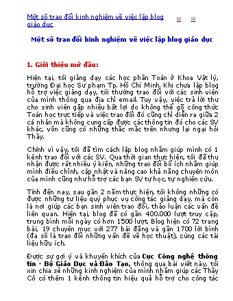 Sáng kiến kinh nghiệm Một số trao đổi kinh nghiệm về việc lập blog giáo dục