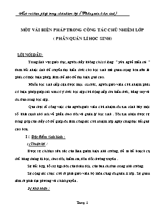 Sáng kiến kinh nghiệm Một vài biện pháp trong công tác chủ nhiệm lớp (Phần Quản lí học sinh)