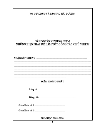 Sáng kiến kinh nghiệm Những biện pháp để làm tốt công tác chủ nhiệm