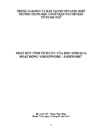 Sáng kiến kinh nghiệm Phát huy tính tích cực của học sinh qua hoạt động “Groupwork – Pairwork”