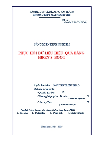 Sáng kiến kinh nghiệm Phục hồi dữ liệu hiệu quả bằng Hiren’s Boot