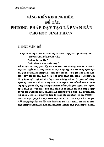 Sáng kiến kinh nghiệm Phương pháp dạy tạo lập văn bản cho học sinh THCS