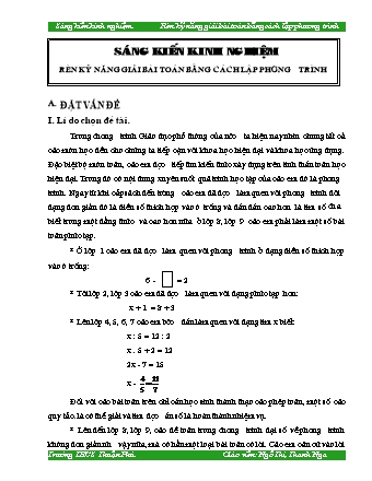 Sáng kiến kinh nghiệm Rèn kỹ năng giải bài toán bằng cách lập phương trình