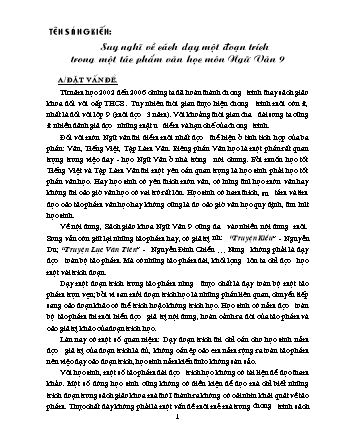 Sáng kiến kinh nghiệm Suy nghĩ về cách dạy một đoạn trích trong một tác phẩm văn học môn Ngữ văn 9