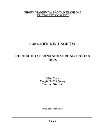 Sáng kiến kinh nghiệm Tổ chức hoạt động nhóm trong trường THCS