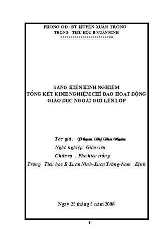 Sáng kiến kinh nghiệm Tổng kết kinh nghiệm chỉ đạo hoạt động giáo dục ngoài giờ lên lớp