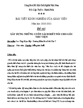 Sáng kiến kinh nghiệm Xây dựng những cuốn sách biết nói cho góc thư viện