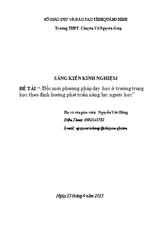 SKKN Đổi mới phương pháp dạy học ở trường trung học theo định hướng phát triển năng lực người học