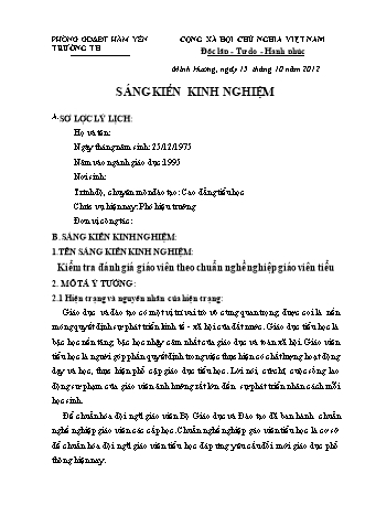 SKKN Kiểm tra đánh giá giáo viên theo chuẩn nghề nghiệp giáo viên Tiểu học