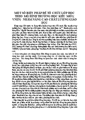 SKKN Một số biện pháp để tổ chức lớp học theo mô hình trường học kiểu mới (VNEN) nhằm nâng cao chất lượng giáo dục