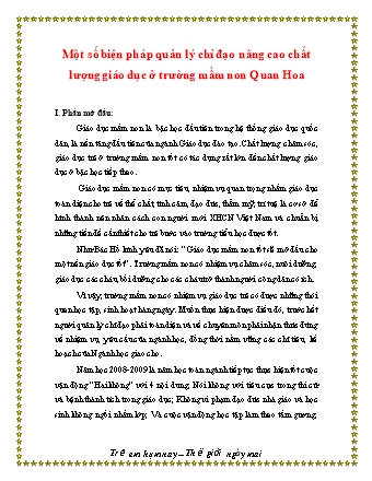 SKKN Một số biện pháp quản lý chỉ đạo nâng cao chất lượng giáo dục ở trường Mầm non Quan Hoa