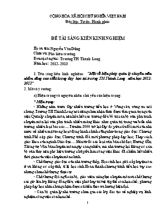 SKKN Một số biện pháp quản lý chuyên môn nhằm nâng cao chất lượng dạy học tại trường TH Thành Long - Năm học 2012-2013