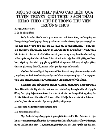 SKKN Một số giải pháp nâng cao hiệu quả tuyên truyền giới thiệu sách tham khảo theo chủ đề trong thư viện trường THCS