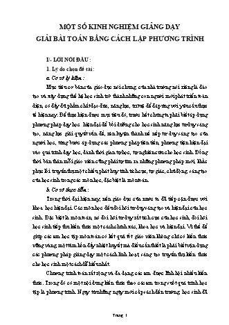 SKKN Một số kinh nghiệm giảng dạy giải bài toán bằng cách lập phương trình