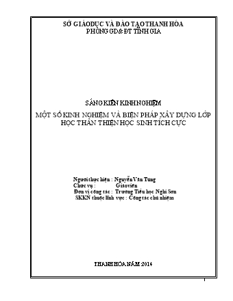 SKKN Một số kinh nghiệm và biện pháp xây dựng lớp học thân thiện học sinh tích cực