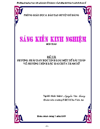 SKKN Phương pháp dạy học sinh giải một số bài toán về phương trình bậc hai chứa tham số