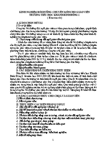 Tóm tắt SKKN Kinh nghiệm bồi dưỡng chuyên môn cho giáo viên trường Tiểu học Khánh Bình Đông 1