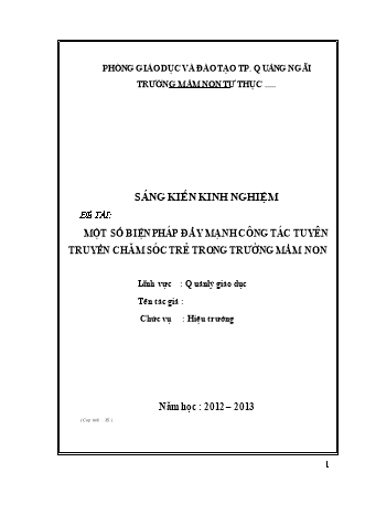 Sáng kiến kinh nghiệm Một số biện pháp đẩy mạnh công tác tuyên truyền chăm sóc trẻ trong trường Mầm non