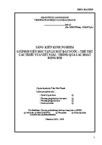 SKKN Giúp đội viên học tập lịch sử đất nước – thế thứ các triều vua Việt Nam - Thông qua các hoạt động Đội