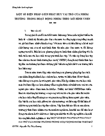 SKKN Một số biện pháp giúp phát huy vai trò của nhóm trưởng trong hoạt động nhóm theo mô hình VNEN