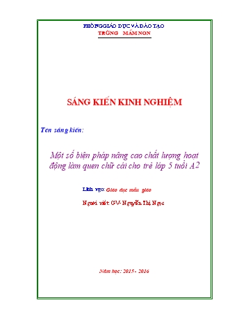 SKKN Một số biện pháp nâng cao chất lượng hoạt động làm quen chữ cái cho trẻ Lớp 5 tuổi A2