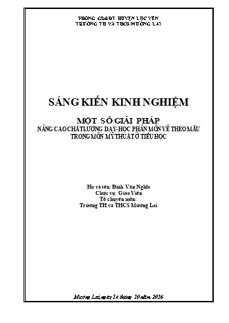 SKKN Một số giải pháp nâng cao chất lượng dạy - học phân môn Vẽ theo mẫu trong môn Mỹ thuật ở Tiểu học