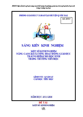 SKKN Một số kinh nghiệm nâng cao chất lượng hoạt động giáo dục trải nghiệm cho học sinh trong trường Tiểu học