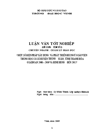 Đề cương Luận văn Một số biện pháp xây dựng và phát triển đội ngũ giáo viên trung học cơ sở huyện Thường Xuân, tỉnh Thanh Hóa giai đoạn 2008-2010 và định hướng đến 2015