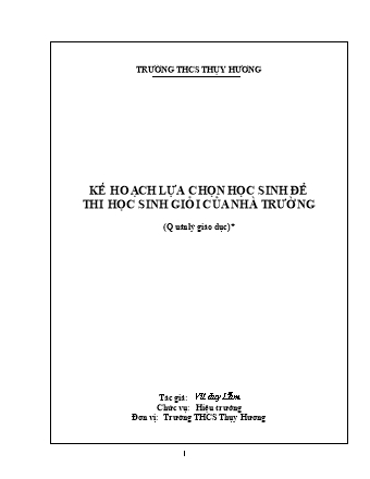 Sáng kiến kinh nghiệm Kế hoạch lựa chọn học sinh để thi học sinh giỏi của nhà trường