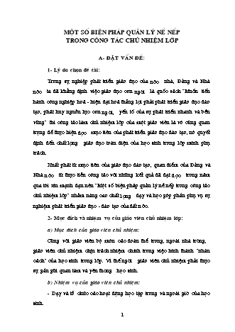 Sáng kiến kinh nghiệm Một số biện pháp quản lý nề nếp trong công tác chủ nhiệm lớp