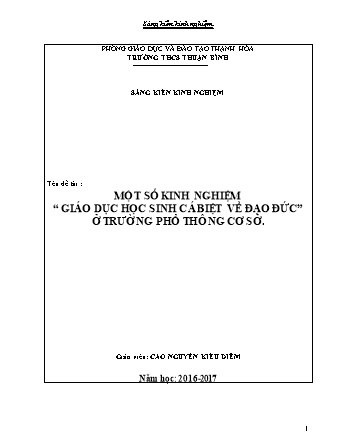 Sáng kiến kinh nghiệm Một số kinh nghiệm “Giáo dục học sinh cá biệt về đạo đức” ở trường phổ thông cơ sở