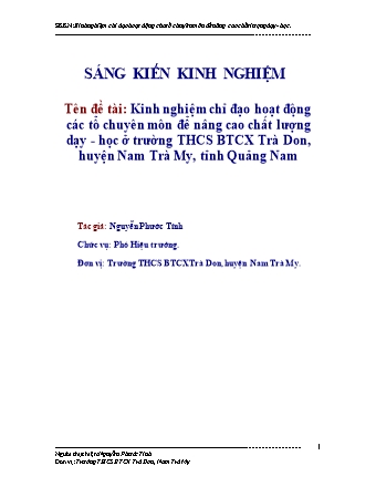 SKKN Kinh nghiệm chỉ đạo hoạt động các tổ chuyên môn để nâng cao chất lượng dạy - học ở trường THCS BTCX Trà Don, huyện Nam Trà My, tỉnh Quảng Nam