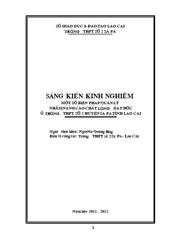 SKKN Một số biện pháp quản lý nhằm nâng cao chất lượng dạy học ở trường THPT Số 2 huyện Sa Pa, tỉnh Lào Cai