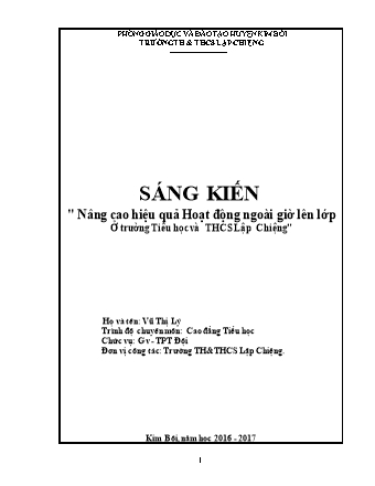 SKKN Nâng cao hiệu quả Hoạt động ngoài giờ lên lớp ở trường Tiểu học và THCS Lập Chiệng