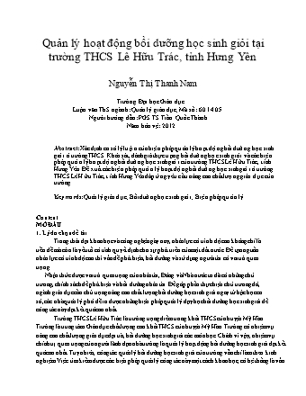 SKKN Quản lý hoạt động bồi dưỡng học sinh giỏi tại trường THCS Lê Hữu Trác, tỉnh Hưng Yên